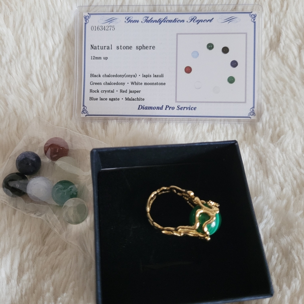 💐SOLD ❤️ K18 Japan gold ring with 8 natural stones💐 - Picture 1 of 12